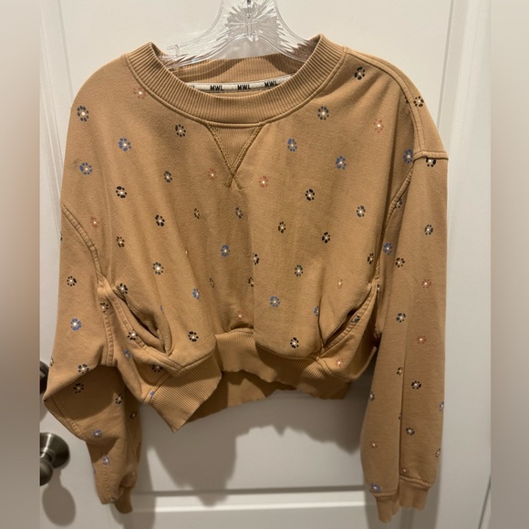 Madewell MWL Sweatshirt Size Small Floral Print Long Sleeve Cropped pockets - Picture 1 of 5